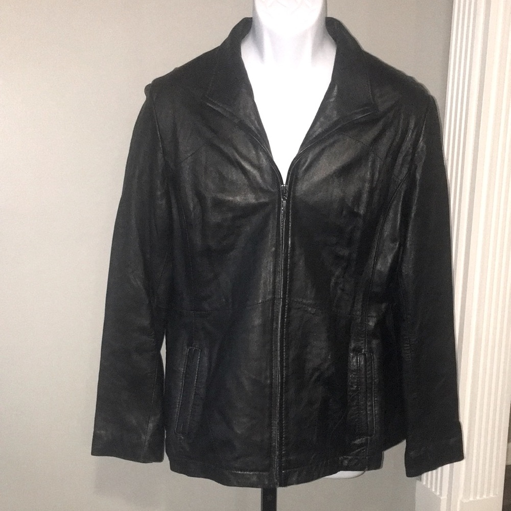 George sz L (12-14) 100% black leather jacket